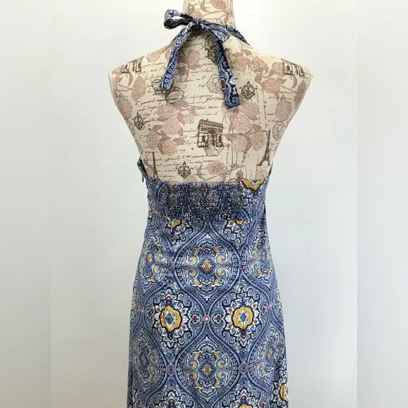 TOMMY HILFIGER  Blue and Yellow paisley Backless Dress size 4 - Picture 6 of 14